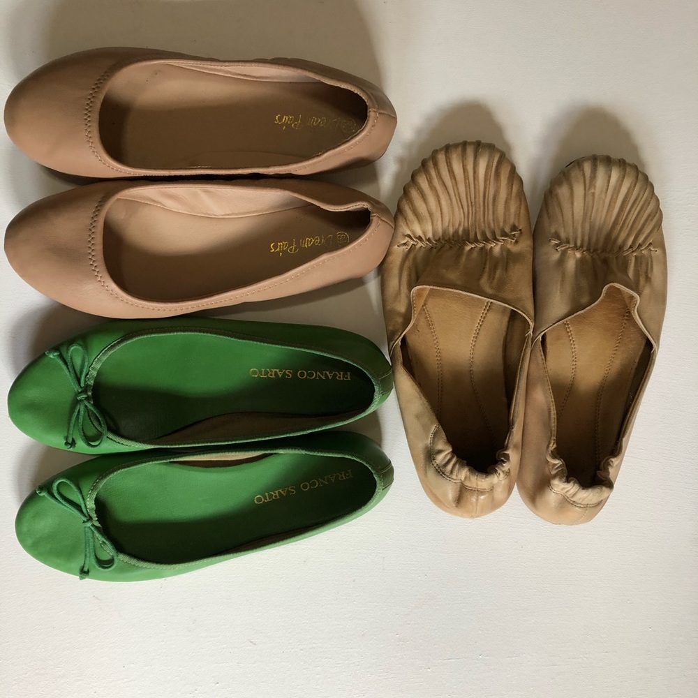 4 pairs ballet flats in beige, green, pearl sz 8.5